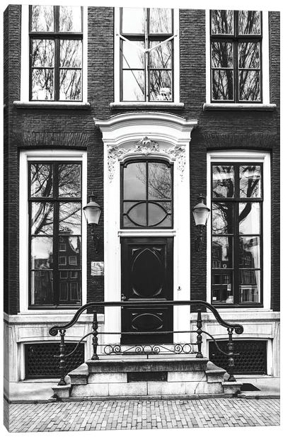 Amsterdam Door Black And White Canvas Art Print - Door Art