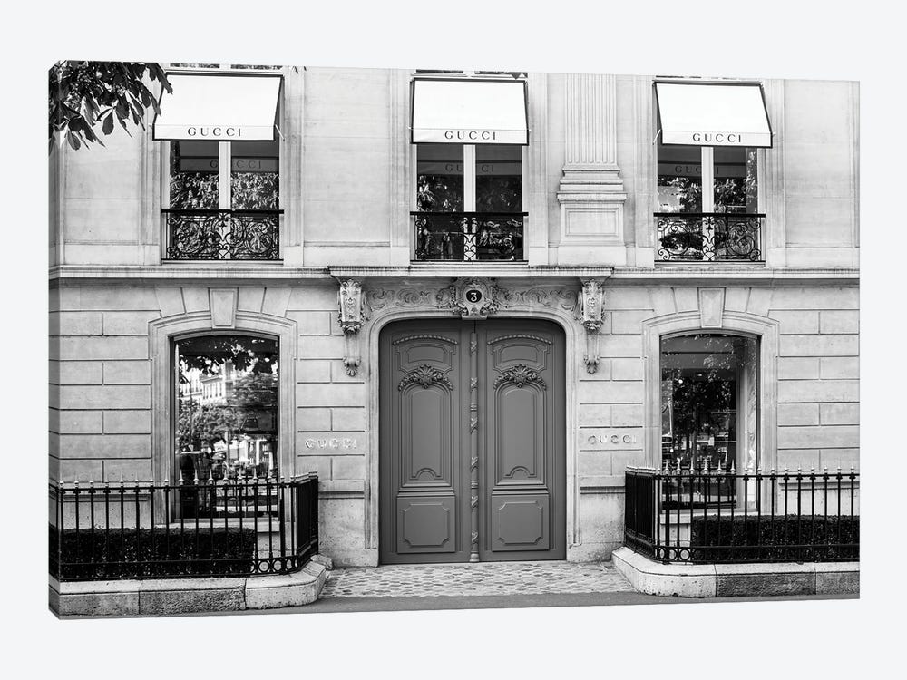Gucci Storefront Paris Black And White by Karen Mandau 1-piece Canvas Artwork