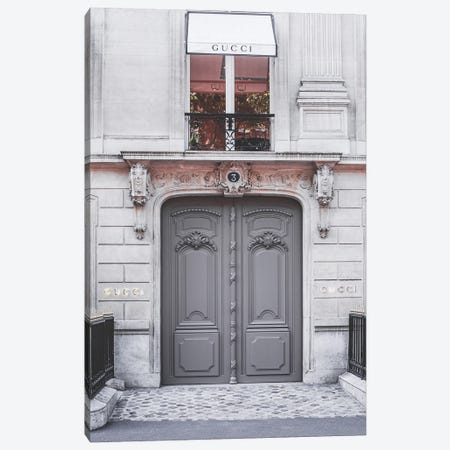 Framed Canvas Art (Champagne) - Louis Vuitton Door Paris Vendôme by Karen Mandau ( Architecture > Doors art) - 26x18 in