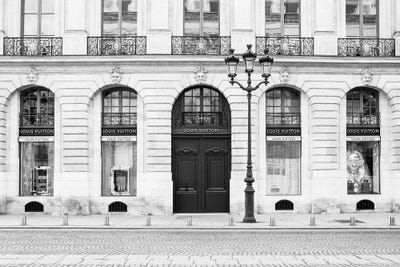 Louis Vuitton Storefront Paris Vendôme Black and White by Karen Mandau Fine Art Paper Poster ( Architecture > Doors art) - 16x24x.25