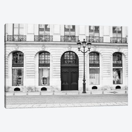 Louis Vuitton Storefront Paris Vendôme Black And White Canvas Print #KMD186} by Karen Mandau Canvas Wall Art