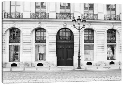 Louis Vuitton Storefront Paris Vendôme Black And White Canvas Art Print - Karen Mandau