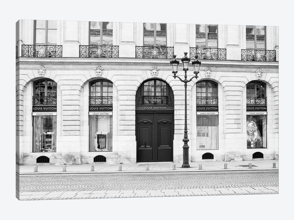 Louis Vuitton Storefront Paris Vendôme Black And White by Karen Mandau 1-piece Canvas Wall Art