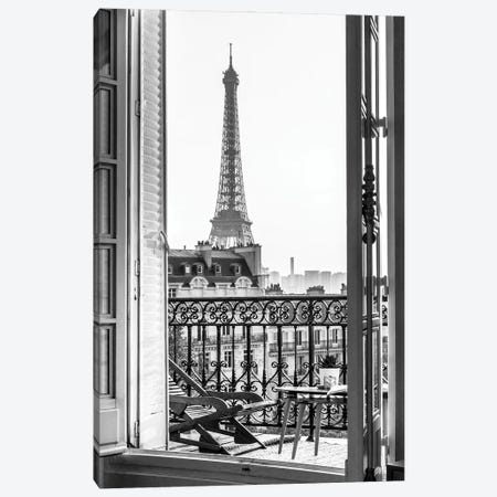 Eiffel Tower View From Paris Balcony Black And White Canvas Print #KMD188} by Karen Mandau Art Print