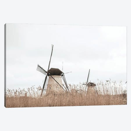 Two Dutch Windmills In A Field Canvas Print #KMD193} by Karen Mandau Canvas Wall Art