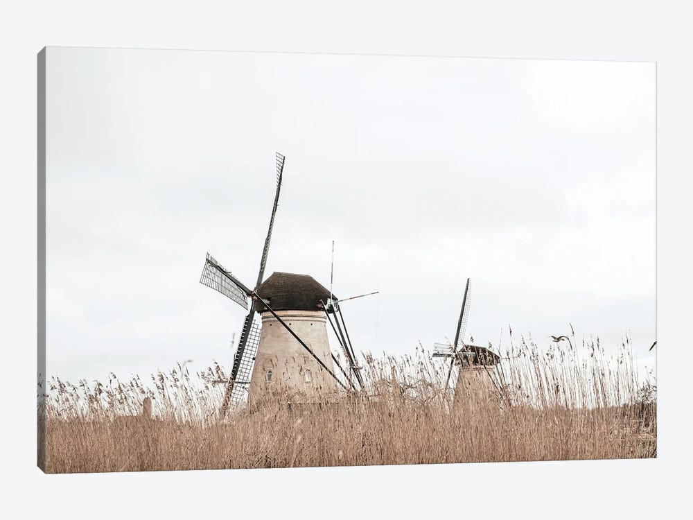 Two Dutch Windmills In A Field by Karen Mandau 1-piece Canvas Art