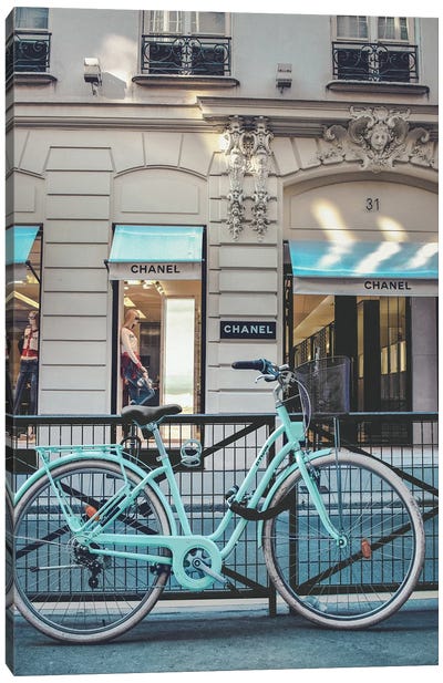 Blue Bike In Front Of Chanel Store Canvas Art Print - Karen Mandau