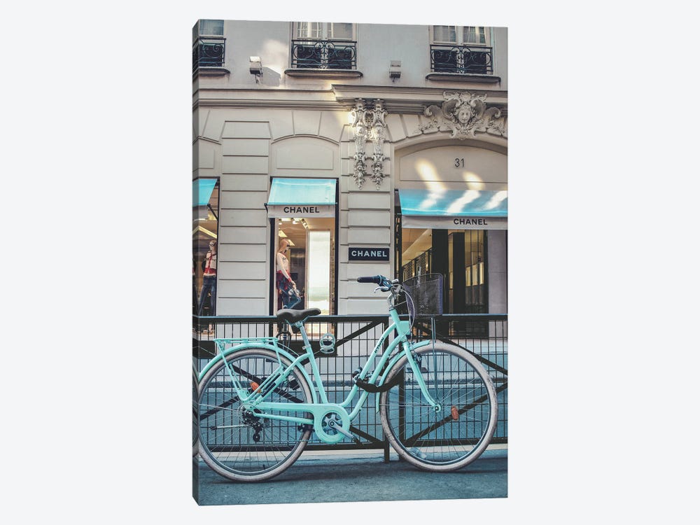 Blue Bike In Front Of Chanel Store by Karen Mandau 1-piece Canvas Artwork