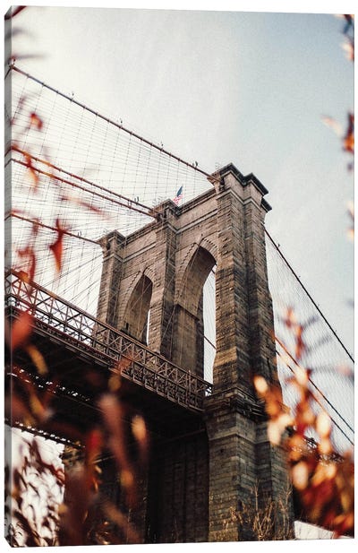 Brooklyn Bridge With Leaves Canvas Art Print - Brooklyn Art