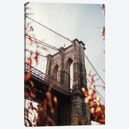 Brooklyn Bridge With Leaves Canvas Print #KMD29} by Karen Mandau Canvas Print
