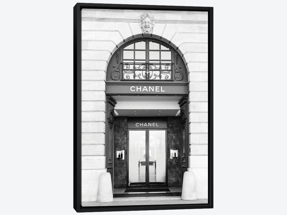 Framed Canvas Art - Chanel Store Black and White by Karen Mandau ( Architecture > Doors art) - 40x26 in