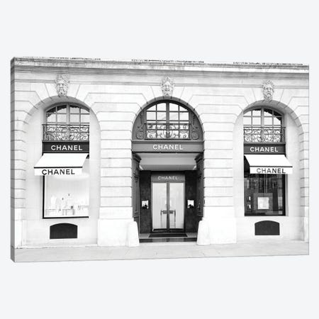 Chanel Store Paris Black And White Canvas Print #KMD39} by Karen Mandau Canvas Artwork