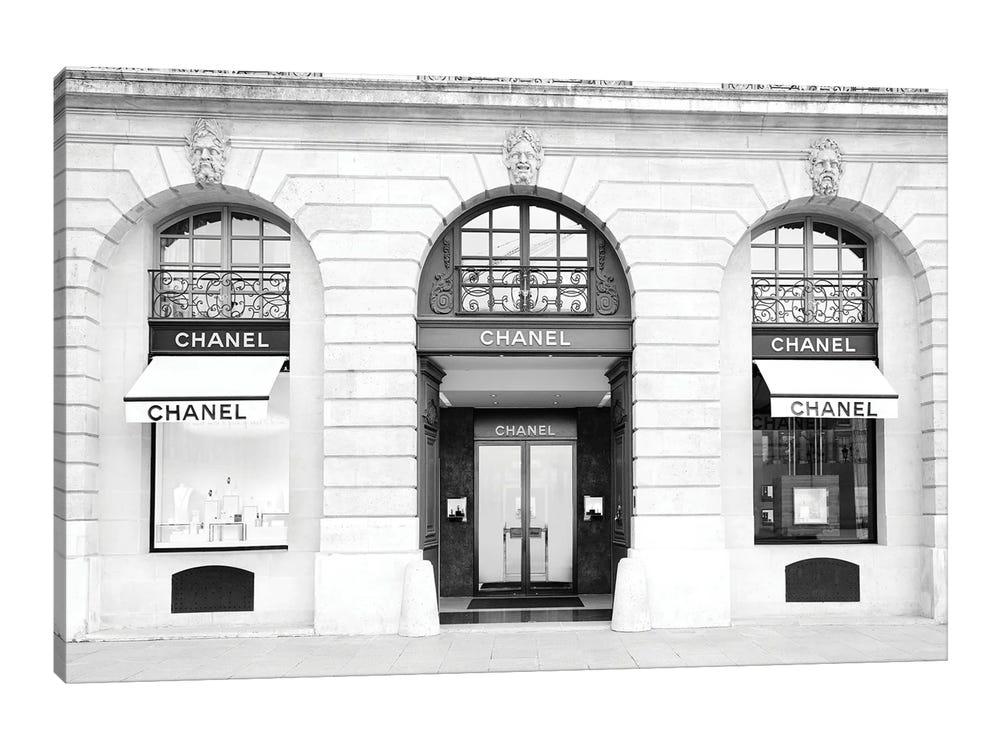 Chanel Store Paris Black and White by Karen Mandau Fine Art Paper Poster ( Architecture > Doors art) - 16x24x.25