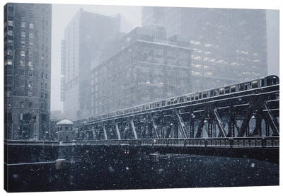 Chicago In The Winter Canvas Art Print - Black & White Cityscapes