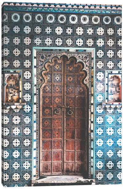 Decorated Indian Door In Pondicherry Canvas Art Print - Indian Décor