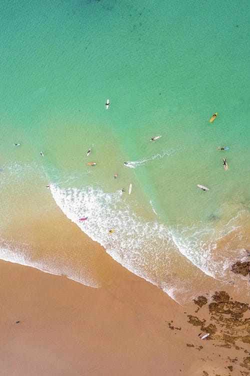 Aerial Beach With Surfers