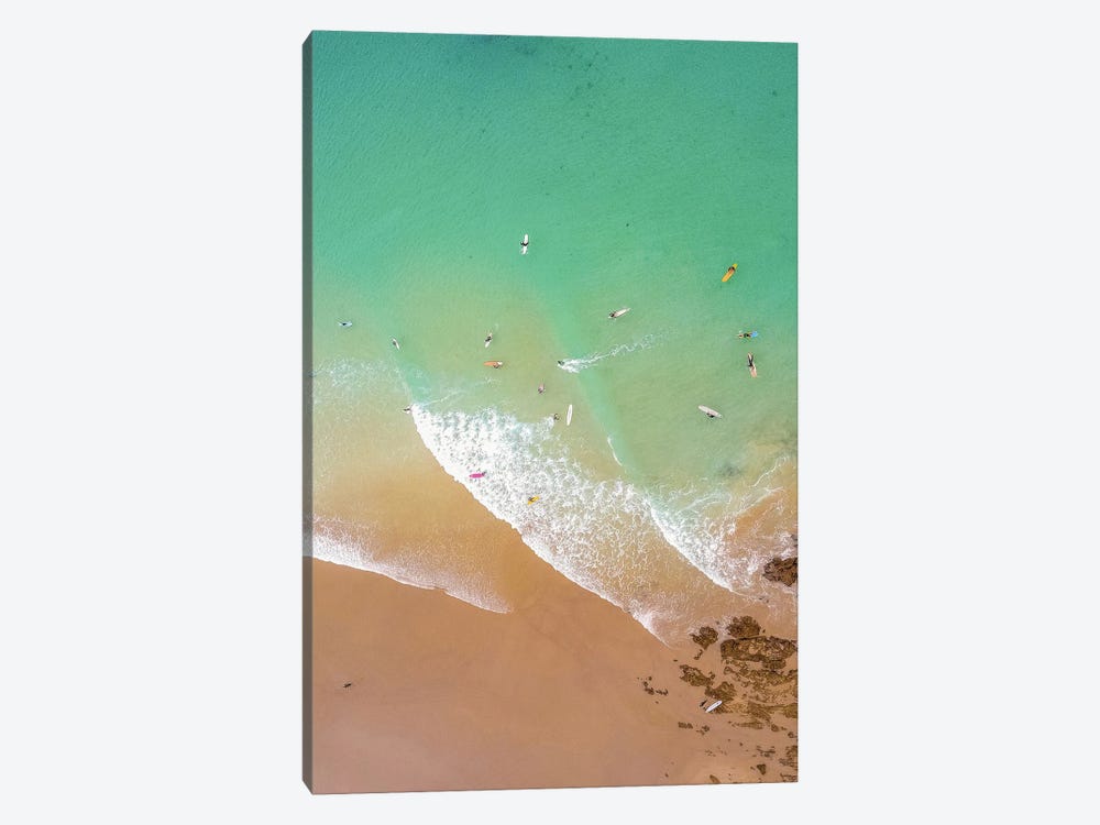 Aerial Beach With Surfers by Karen Mandau 1-piece Canvas Print