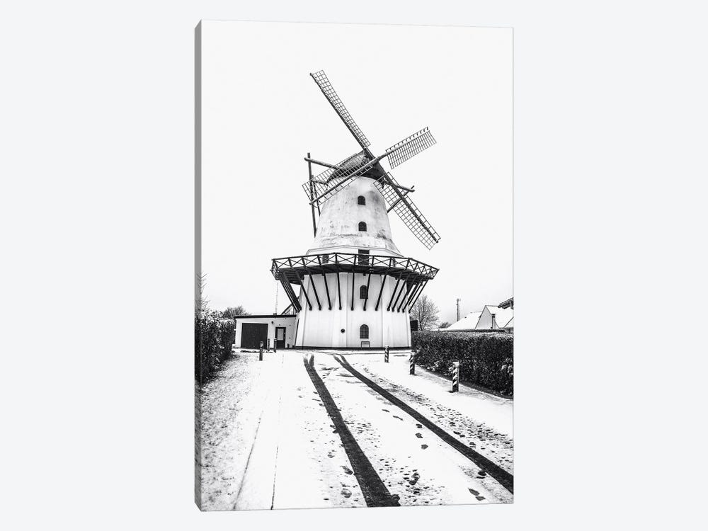 Dutch Windmill In The Snow by Karen Mandau 1-piece Art Print