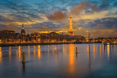 Eiffel Tower And Seine River At Night by Karen Mandau art print