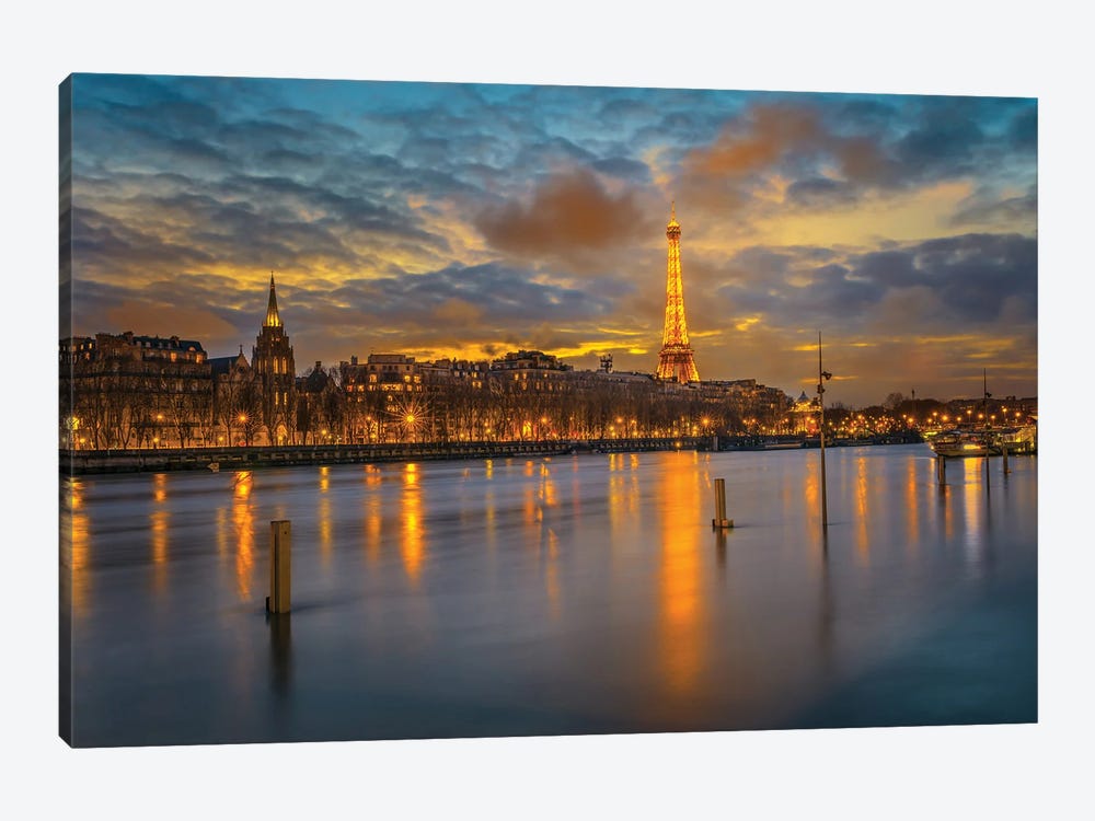 Eiffel Tower And Seine River At Night Art P - Art Print | Karen Mandau