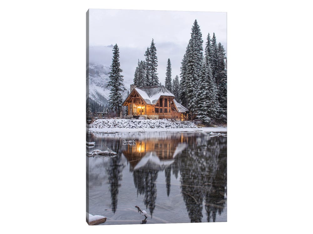 Emerald Lake Cabin in The Snow - Canvas Print Wall Art by Karen Mandau ( Architecture > Houses > Cabins art) - 12x8 in