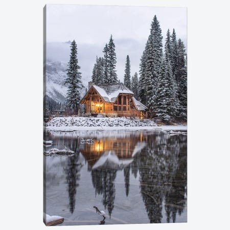 Emerald Lake Cabin In The Snow Canvas Print #KMD53} by Karen Mandau Canvas Artwork