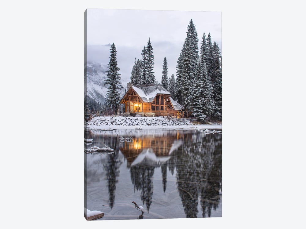 Emerald Lake Cabin In The Snow by Karen Mandau 1-piece Canvas Artwork