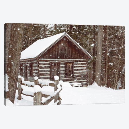 Forest Log Cabin In The Snow Canvas Print #KMD55} by Karen Mandau Canvas Art Print