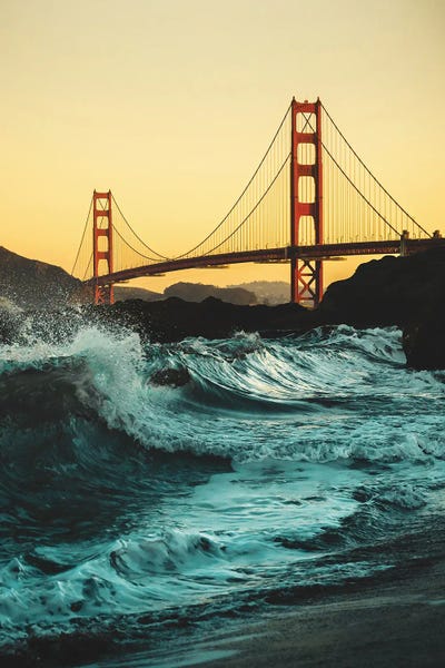 Golden Gate Bridge With Waves by Karen Mandau art print