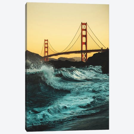 Golden Gate Bridge With Waves Canvas Print #KMD60} by Karen Mandau Art Print