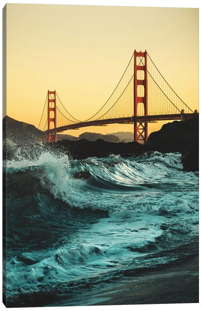 Golden Gate Bridge With Waves Canvas Art Print - Karen Mandau