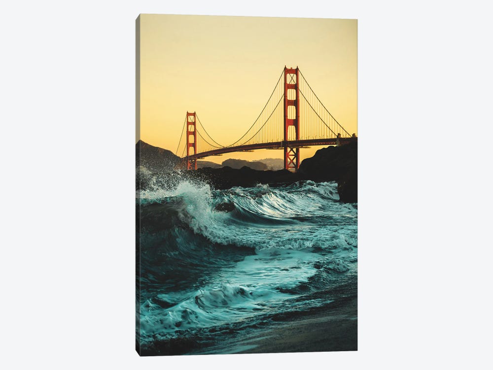 Golden Gate Bridge With Waves by Karen Mandau 1-piece Canvas Artwork