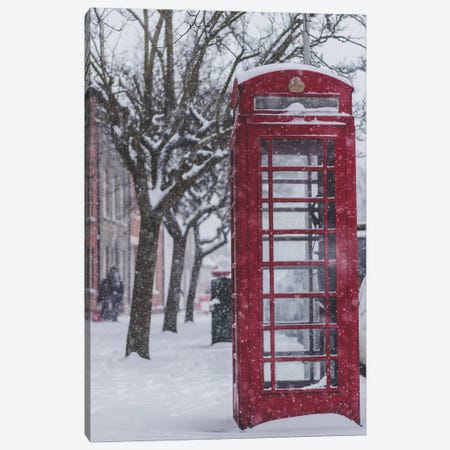 London Phone Booth In The Snow Canvas Print #KMD74} by Karen Mandau Canvas Art Print