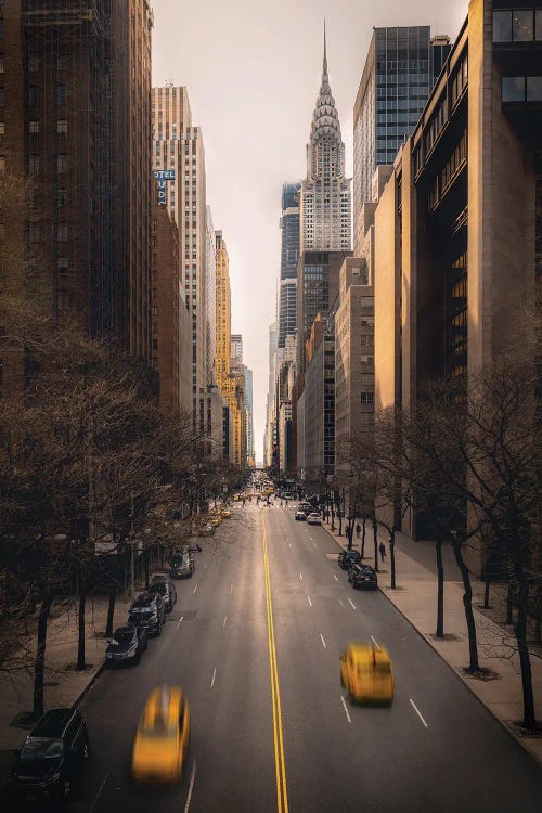 New York City Street With Yellow Cabs