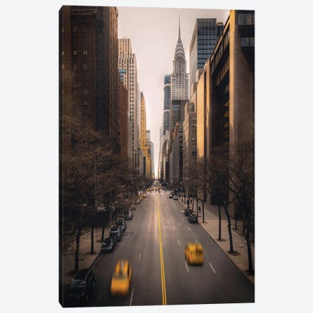New York City Street With Yellow Cabs Canvas Print #KMD86} by Karen Mandau Canvas Art