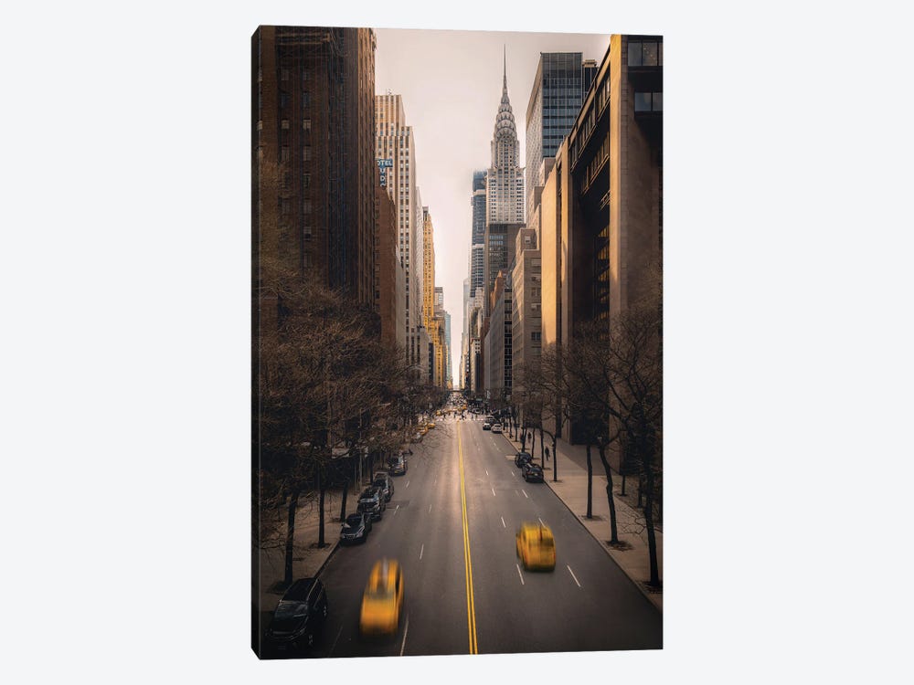 New York City Street With Yellow Cabs by Karen Mandau 1-piece Canvas Artwork