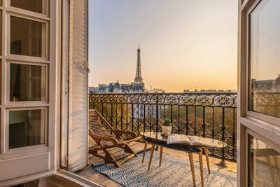 Paris Balcony With Eiffel Tower View by Karen Mandau art print