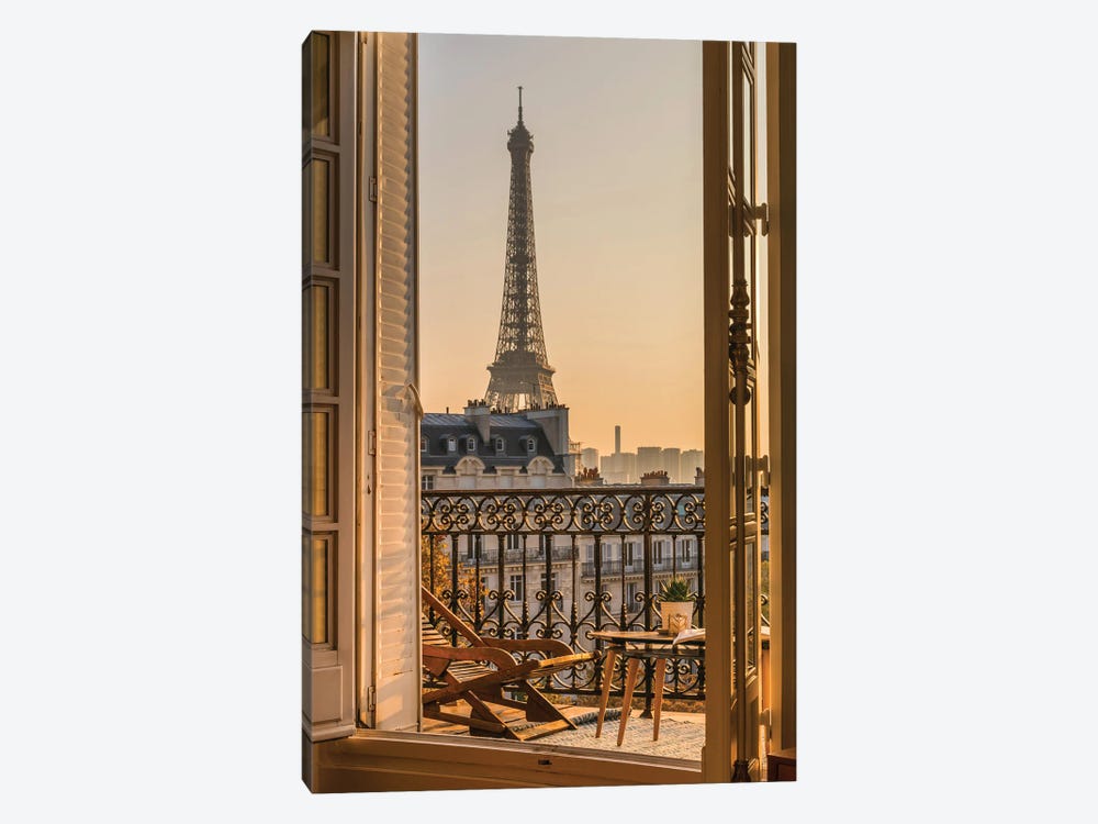 Paris Balcony With Eiffel Tower by Karen Mandau 1-piece Canvas Artwork