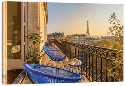 Paris Balcony At Sunset Canvas Art Print - Paris Photography