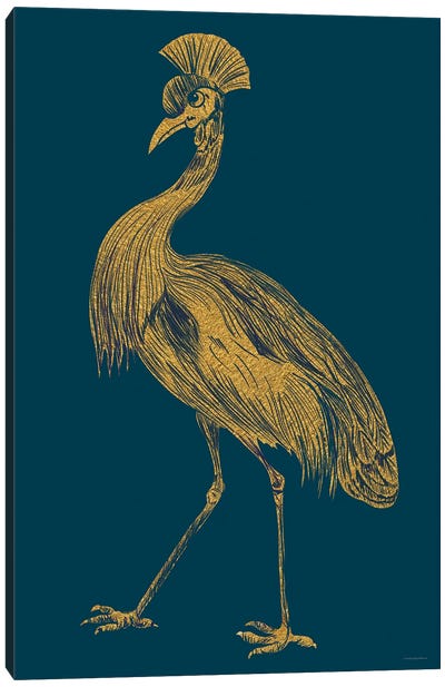 Gilded Crane Canvas Art Print - Gold & Teal Art