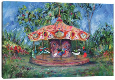 Birdie Go Round Canvas Art Print - Amusement Park Art