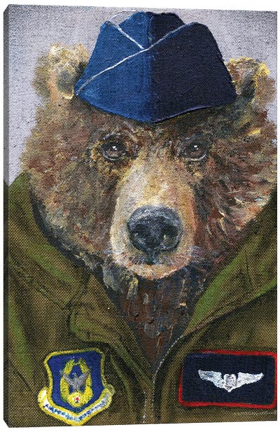 Pilot Bear II Canvas Art Print - Brown Bear Art