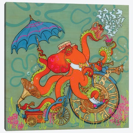 Dapper Octopus Canvas Print #KML14} by Kelsey Merkle Art Print