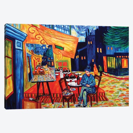 Van Gogh Painting His Cafe Terrace At Night Canvas Print #KMM114} by k Madison Moore Canvas Print
