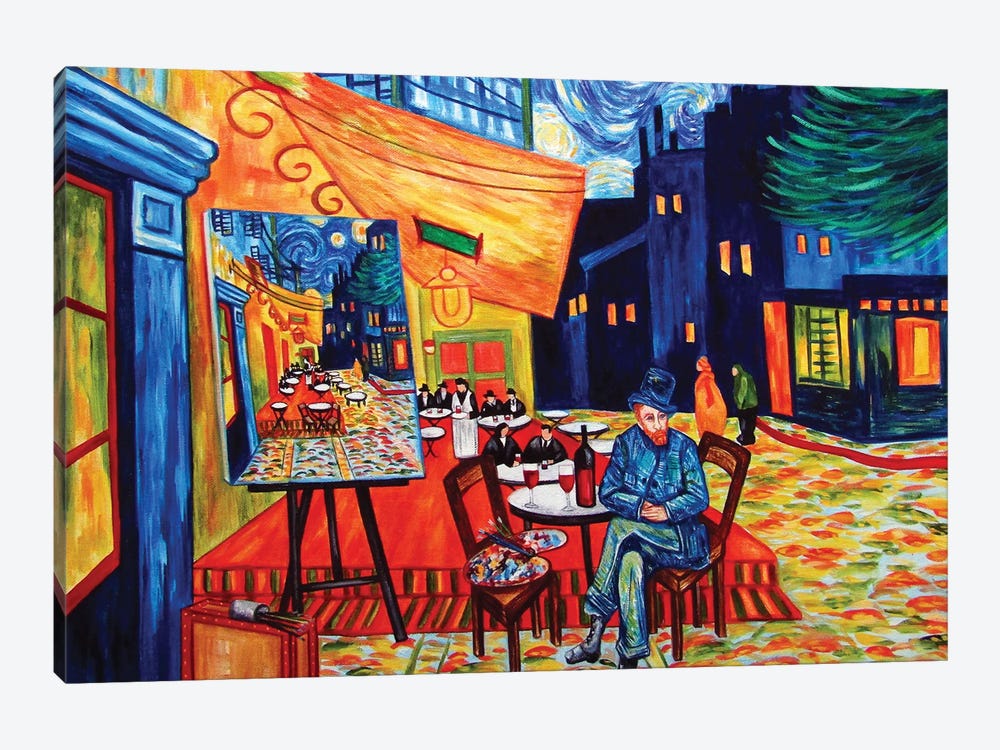 Van Gogh Painting His Cafe Terrace At Night by k Madison Moore 1-piece Canvas Artwork