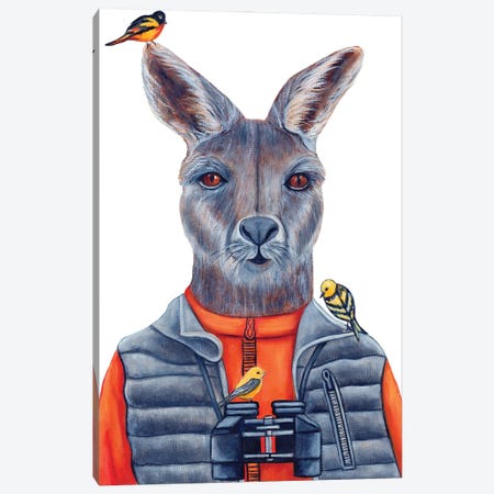 Joey Butterooco The Bird Watcher Kangaroo - The Hipster Animal Gang Canvas Print #KMM15} by k Madison Moore Canvas Art