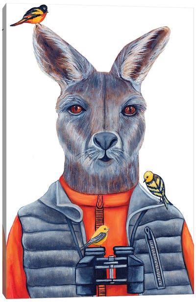 Joey Butterooco The Bird Watcher Kangaroo - The Hipster Animal Gang Canvas Art Print - k Madison Moore