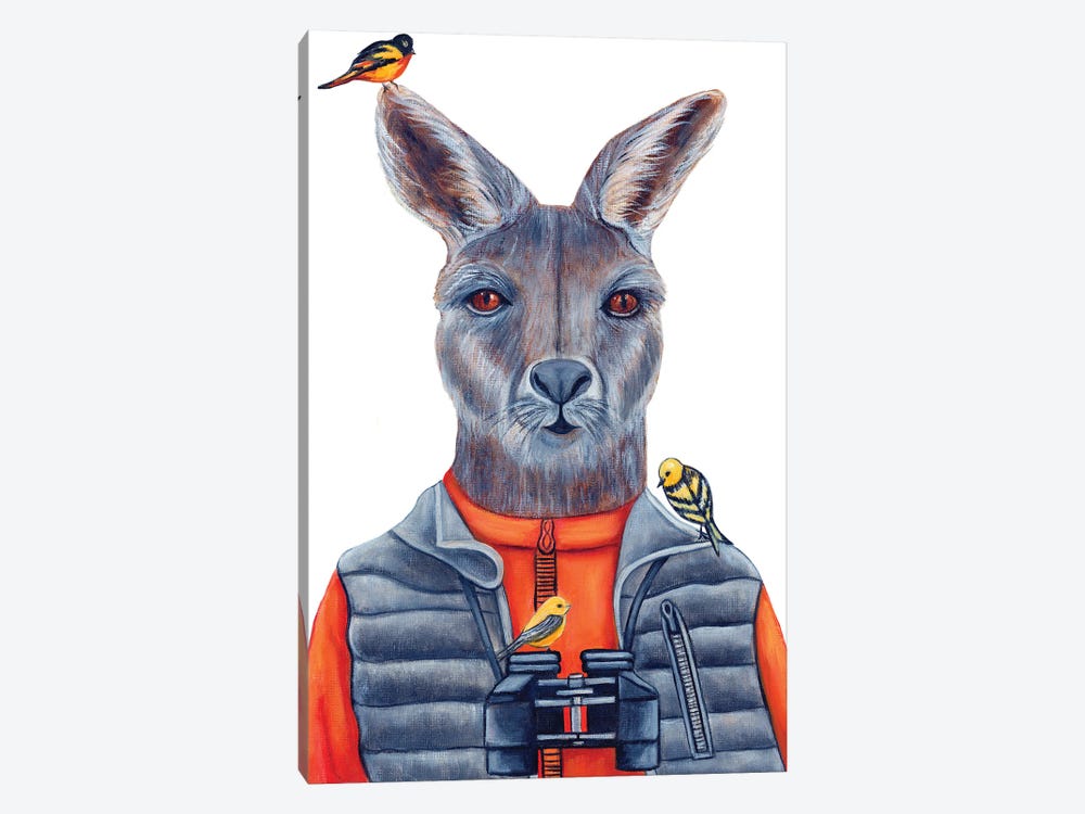 Joey Butterooco The Bird Watcher Kangaroo - The Hipster Animal Gang by k Madison Moore 1-piece Canvas Wall Art
