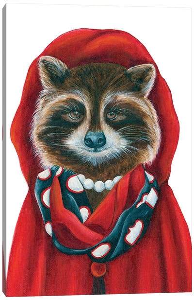Little Red Riding Hood - The Hipster Animal Gang Canvas Art Print - Raccoon Art
