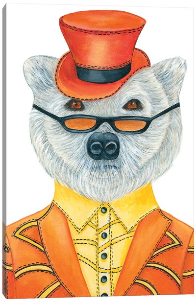 Markie Carnival White Bear - The Hipster Animal Gang Canvas Art Print - Polar Bear Art
